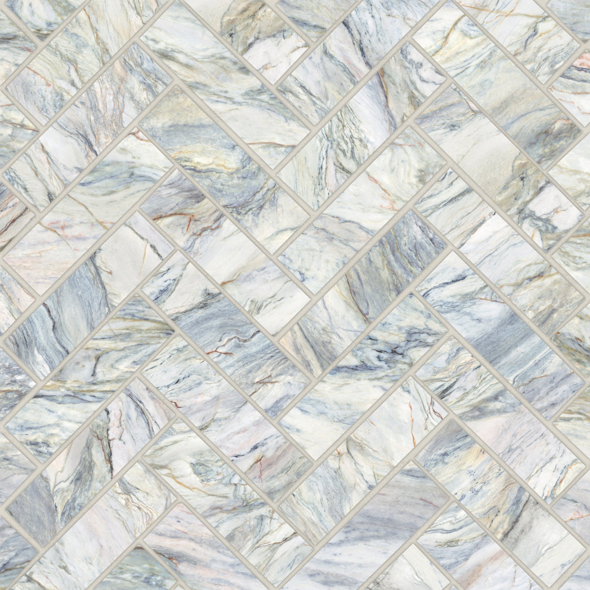 Bedrosians Magnifica Era 1" x 4" - 8mm Satin Porcelain Herringbone Mosaic Tile in Fusion | Item Code 100007472