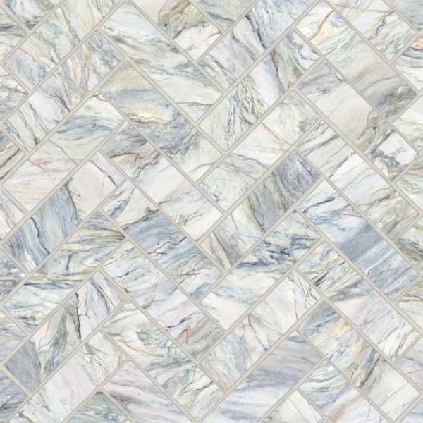 Bedrosians Magnifica Era 1" x 4" - 8mm Satin Porcelain Herringbone Mosaic Tile in Fusion | Item Code 100007472