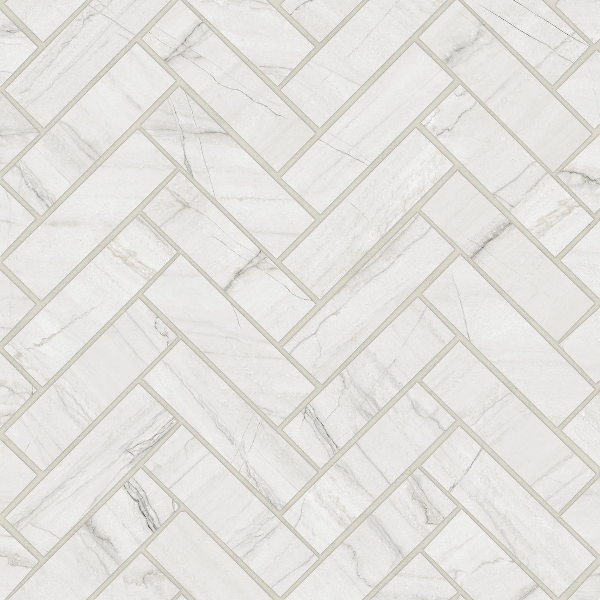 Bedrosians Magnifica Era 1" x 4" - 8mm Satin Porcelain Herringbone Mosaic Tile in Mont Blanc | Item Code 100007476