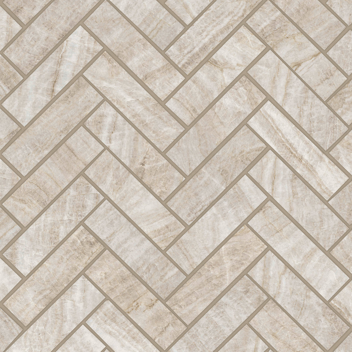 Bedrosians Magnifica Era 1" x 4" - 8mm Satin Porcelain Herringbone Mosaic Tile in Taj Mahal | Item Code 100007480