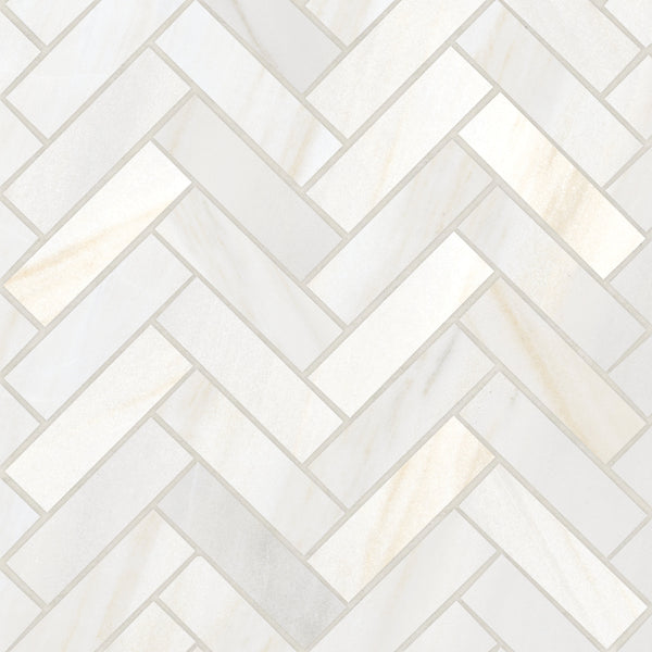 Bedrosians Magnifica Era 1" x 4" - 8mm Honed Porcelain Herringbone Mosaic Tile in Bianco Lasa | Item Code 100007497