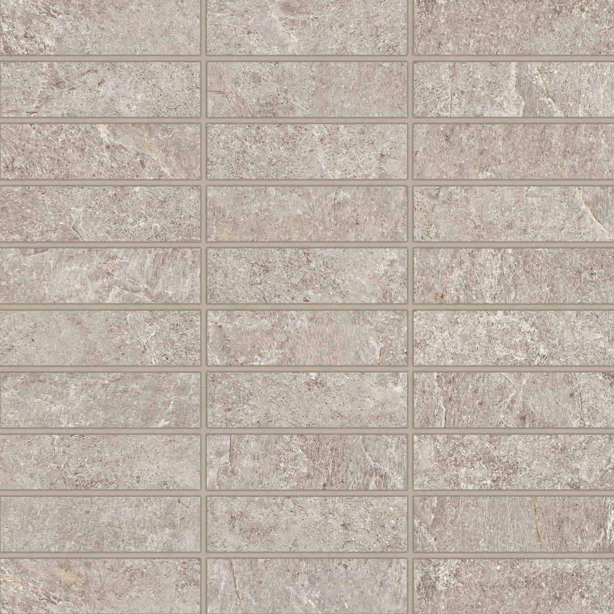 Bedrosians Farmhouse Living 1" x 4" Matte Porcelain Straight Set Mosaic in Pewter | Item Code 100008061