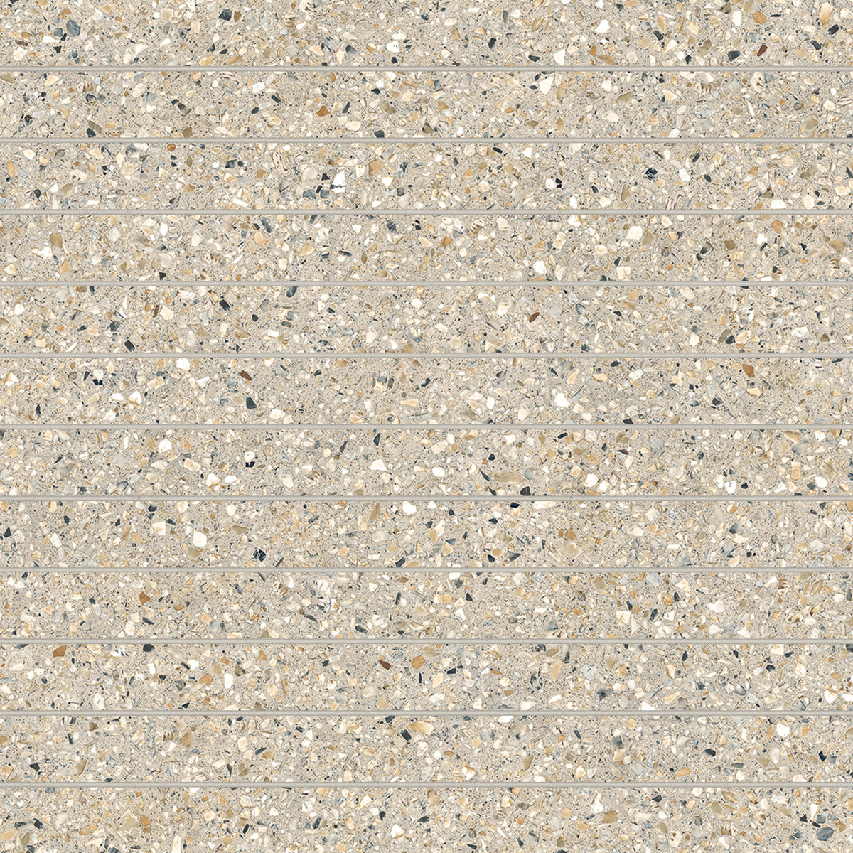 Bedrosians Mystere 1" x 12" Structured Porcelain Mosaic Tile in Sand | Item Code 100009660