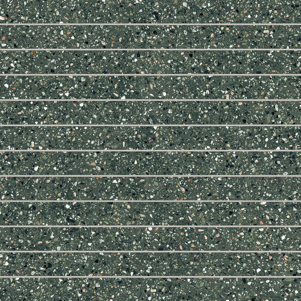 Bedrosians Mystere 1" x 12" Structured Porcelain Mosaic Tile in Green | Item Code 100009663