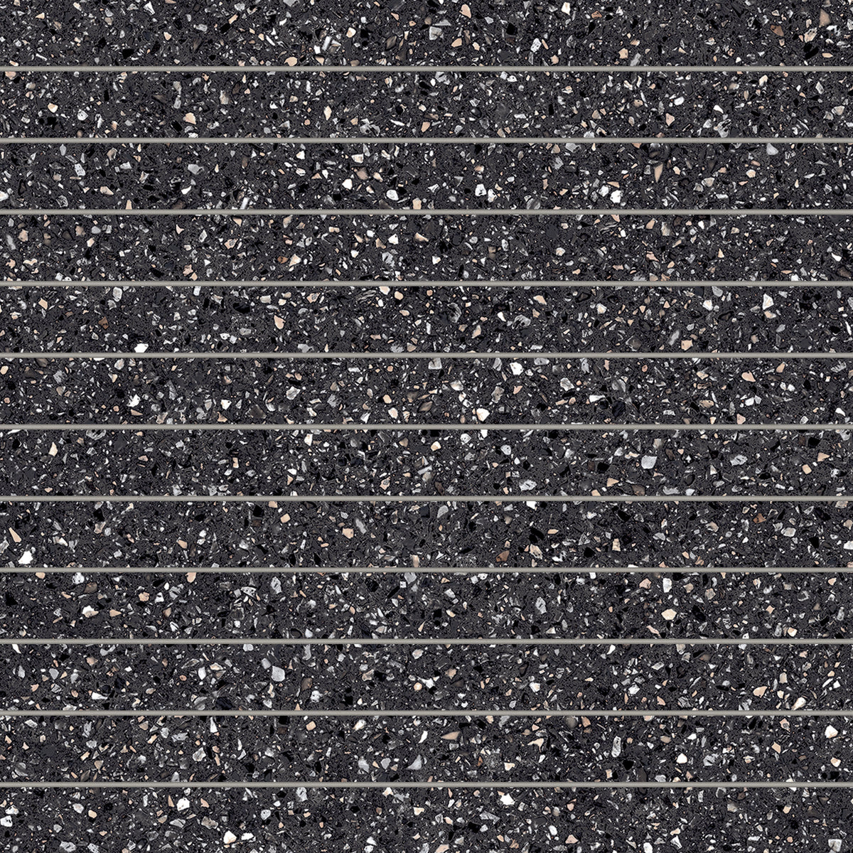 Bedrosians Mystere 1" x 12" Structured Porcelain Mosaic Tile in Black | Item Code 100009664