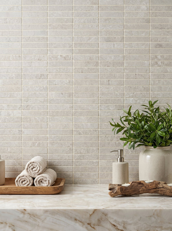 Bedrosians Lunaris Greige 1x4 Porcelain Mesh Mosaic Matte | Item Code 100010732