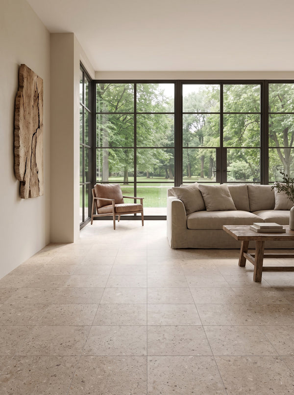 Bedrosians Poetry Stone Ecru 12x12 Porcelain Field Tile Matte | Item Code 100010774
