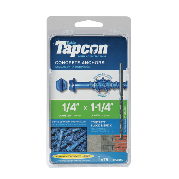 Bedrosians Tapcon 1/4 in. x 1/4 in. Hex-Washer-Head Concrete Anchors (75-Pack) | Item Code ALDTAPCON14X114H