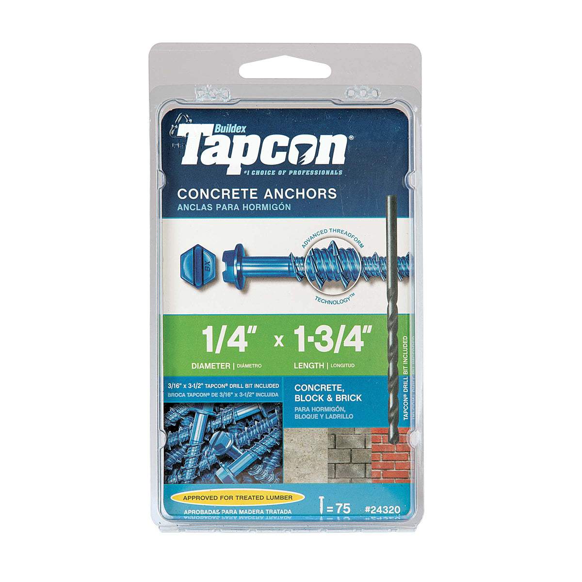 Bedrosians Tapcon 1/4 in. x 1-3/4 in. Hex-Washer-Head Concrete Anchors (75-Pack) | Item Code ALDTAPCON14X134H
