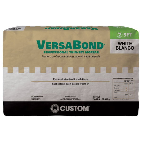 Bedrosians Custom VersaBond White Thin-Set Mortar (50 lb) - Polymer-Modified Thinset for Tile and Stone | Item Code CUSMRT-VBW-50