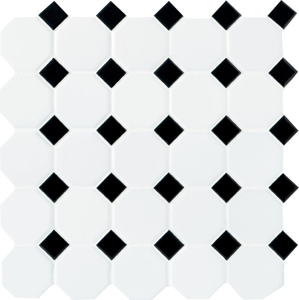 Daltile Octagon & Dot Matte White, Octagon / Black Dot, 2, Matte | Daltile SKU 65012OCT21MS1P2