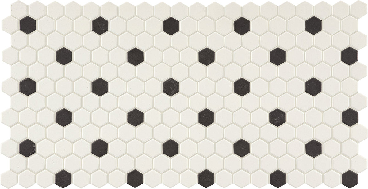 Daltile Keystones Arctic White/Black, Hexagon, 1X1, Matte | Daltile SKU DK161HEXMS1P