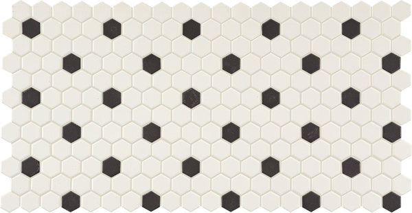 Daltile Keystones Arctic White/Black, Hexagon, 1X1, Matte | Daltile SKU DK161HEXMS1P