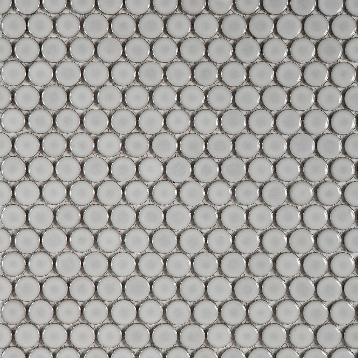 Bedrosians 360 3/4" x 3/4" Penny Round Glossy Mosaic Tile in Dove Grey | Item Code DEC360DOG34G