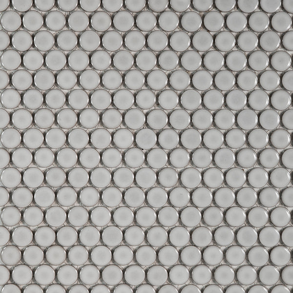 Bedrosians 360 3/4" x 3/4" Penny Round Glossy Mosaic Tile in Dove Grey | Item Code DEC360DOG34G