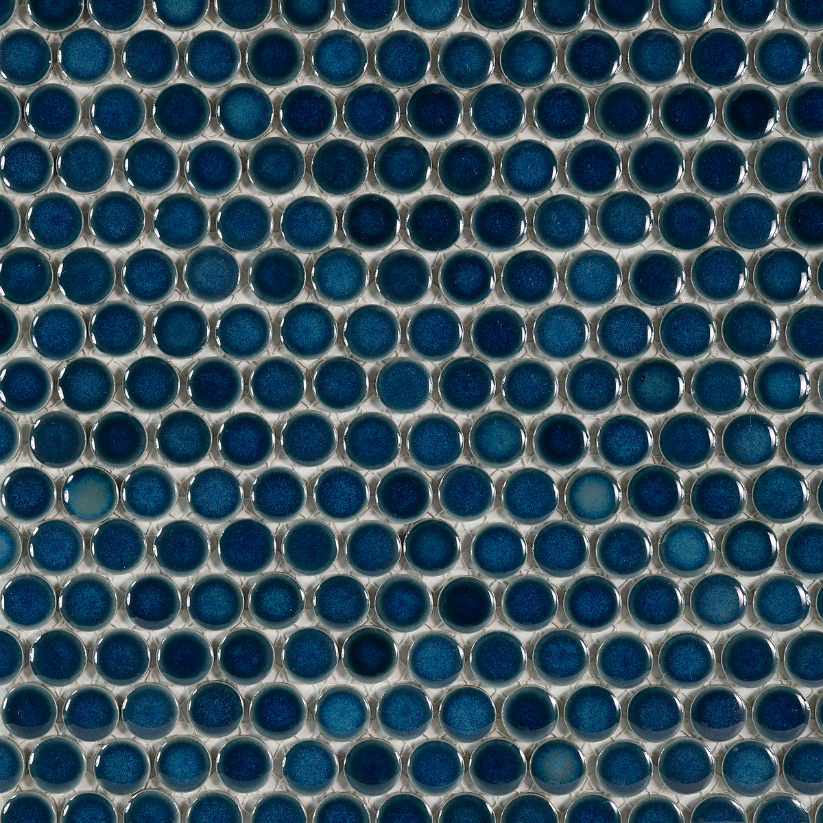 Bedrosians 360 3/4" x 3/4" Penny Round Glossy Mosaic Tile in Lagoon | Item Code DEC360LAG34G