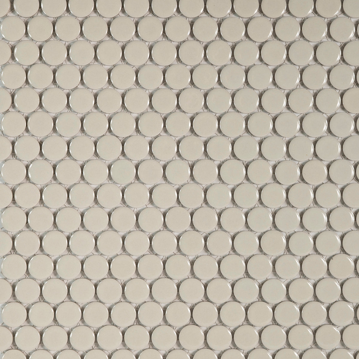 Bedrosians 360 3/4" x 3/4" Penny Round Glossy Mosaic Tile in Off White | Item Code DEC360OFW34G