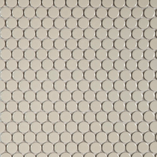 Bedrosians 360 3/4" x 3/4" Penny Round Glossy Mosaic Tile in Off White | Item Code DEC360OFW34G