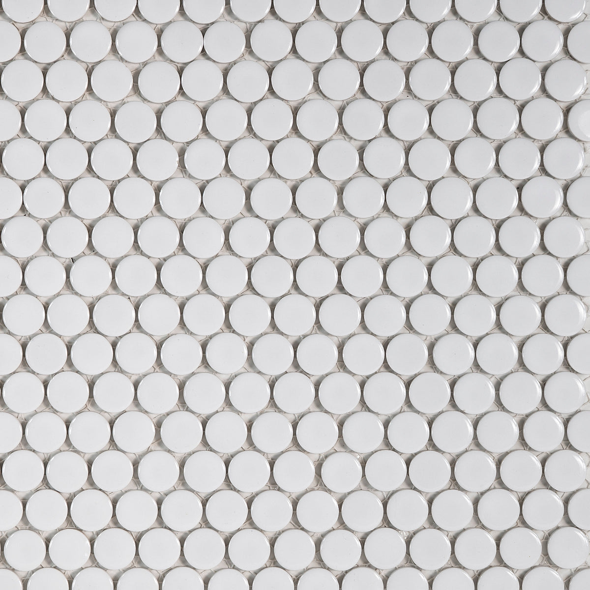 Bedrosians 360 3/4" x 3/4" Penny Round Glossy Mosaic Tile in White | Item Code DEC360WHI34G