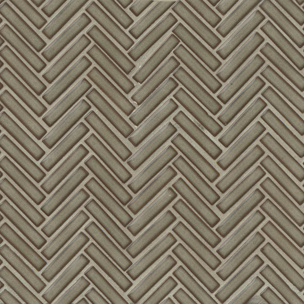 Bedrosians 90 1/2" x 2" Herringbone Porcelain Mosaic Tile in Gray Haze | Item Code DEC90GRH122MO