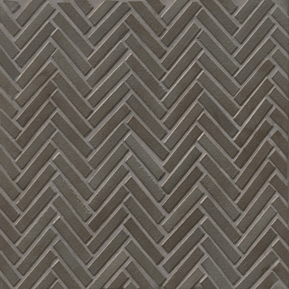 Bedrosians 90 1/2" x 2" Herringbone Porcelain Mosaic Tile in Metallic | Item Code DEC90MET122MO