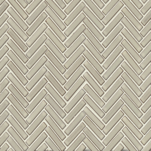 Bedrosians 90 1/2" x 2" Herringbone Porcelain Mosaic Tile in Putty | Item Code DEC90PUT122MO