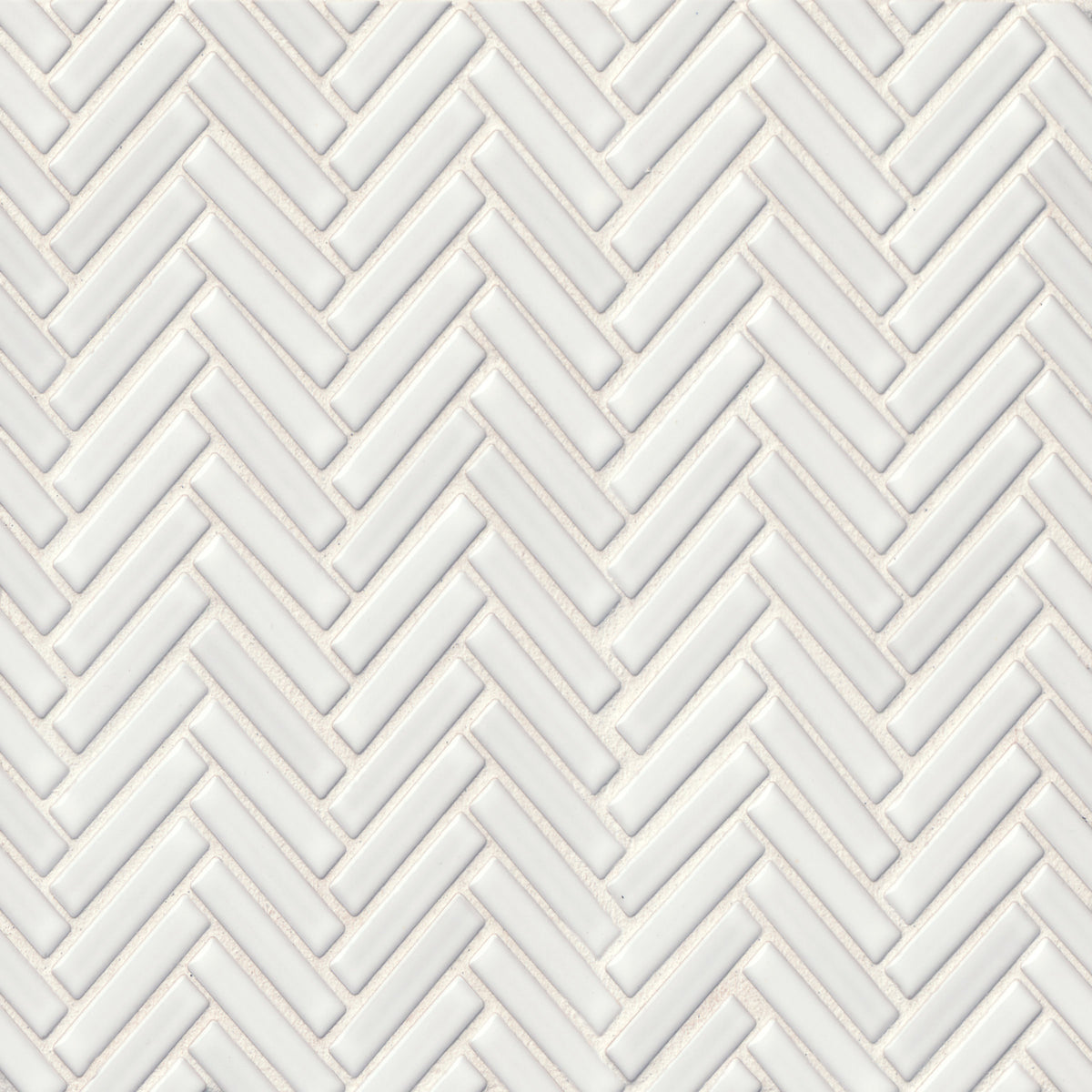 Bedrosians 90 1/2" x 2" Herringbone Porcelain Mosaic Tile in White | Item Code DEC90WHI122MO