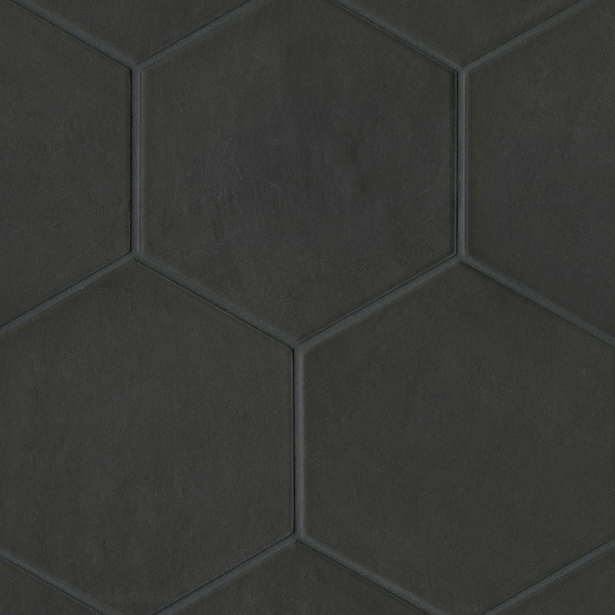 Bedrosians Allora 8.5" x 10" Hexagon Matte Porcelain Tile in Solid Black | Item Code DECALLBLAHEXM