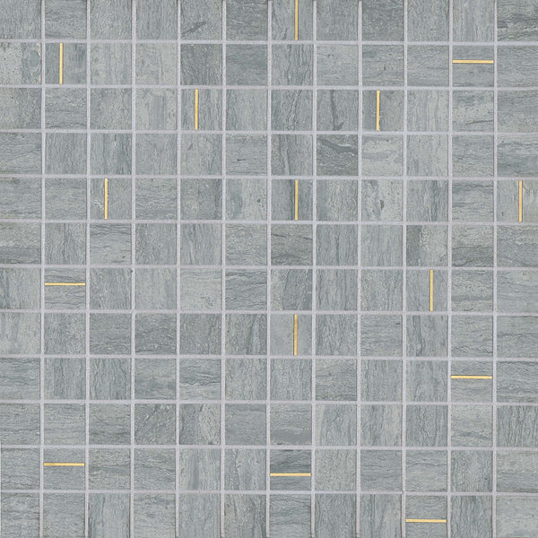 Bedrosians Ferrara 1" x 1" Honed Marble Mosaic Tile with Brass in Argento | Item Code DECFERARG11MOH