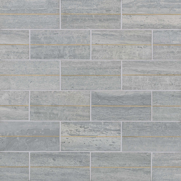 Bedrosians Ferrara 3" x 6" Honed Marble Decorative Tile with Brass in Argento | Item Code DECFERARG36DECOH