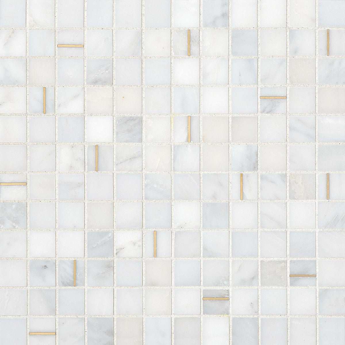 Bedrosians Ferrara 1" x 1" Honed Marble Mosaic Tile with Brass in Bianco | Item Code DECFERBIA11MOH