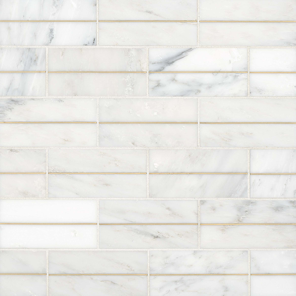 Bedrosians Ferrara 3" x 6" Honed Marble Decorative Tile with Brass in Bianco | Item Code DECFERBIA36DECOH