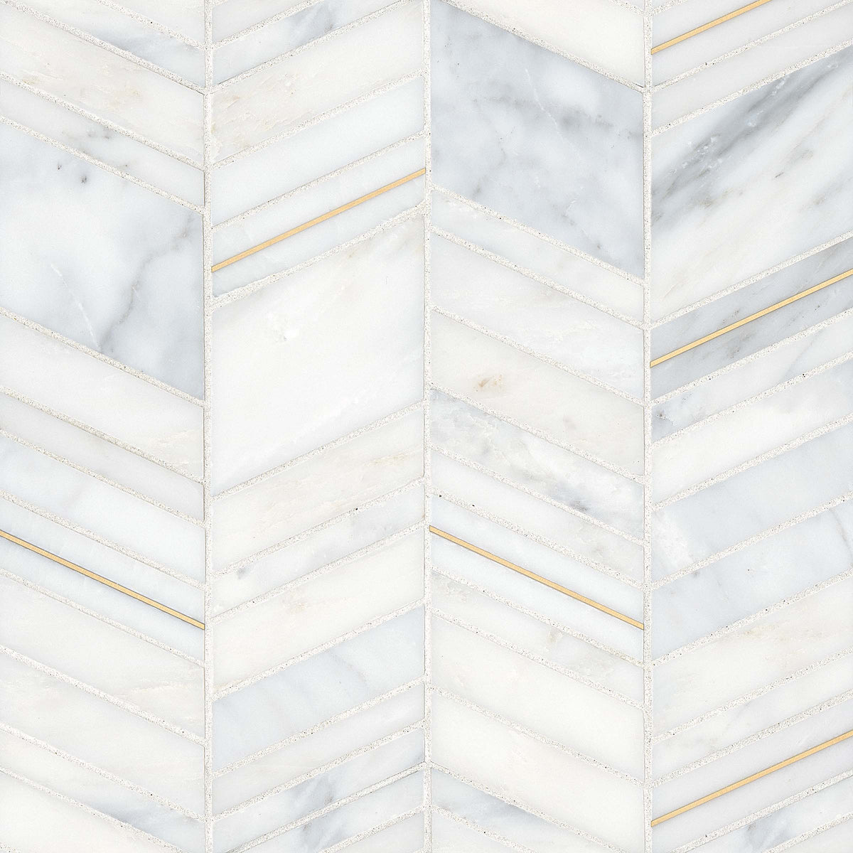 Bedrosians Ferrara Honed Chevron Marble Mosaic Tile in Bianco | Item Code DECFERBIACHEMOH