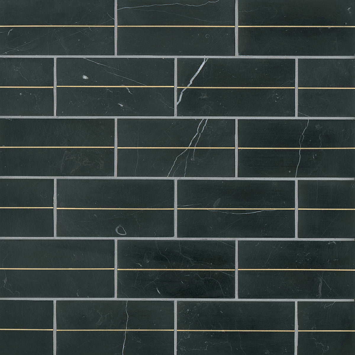 Bedrosians Ferrara 3" x 6" Honed Marble Decorative Tile with Brass in Nero | Item Code DECFERNER36DECOH