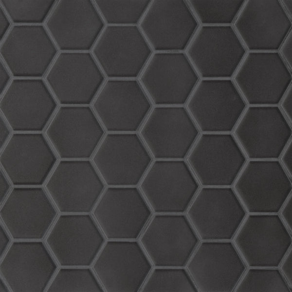 Bedrosians Le Cafe 2" x 2" Hexagon Matte Porcelain Mosaic Tile in Black | Item Code DECLEC22B