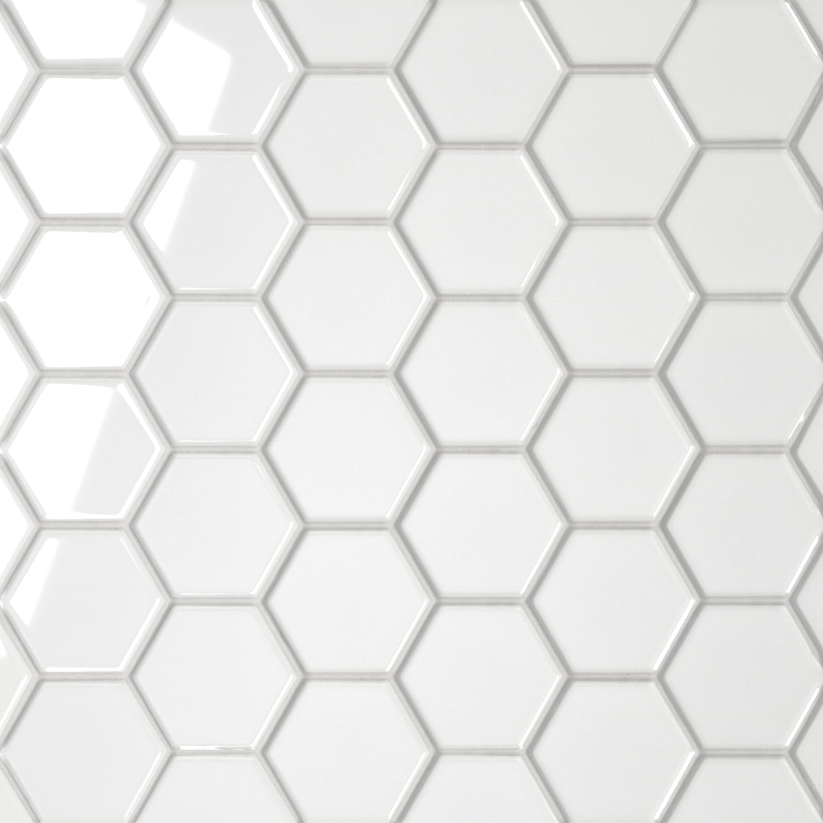 Bedrosians Le Cafe 2" x 2" Hexagon Glossy Porcelain Mosaic Tile in White | Item Code DECLEC22WG