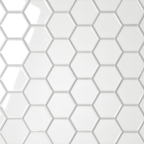 Bedrosians Le Cafe 2" x 2" Hexagon Glossy Porcelain Mosaic Tile in White | Item Code DECLEC22WG