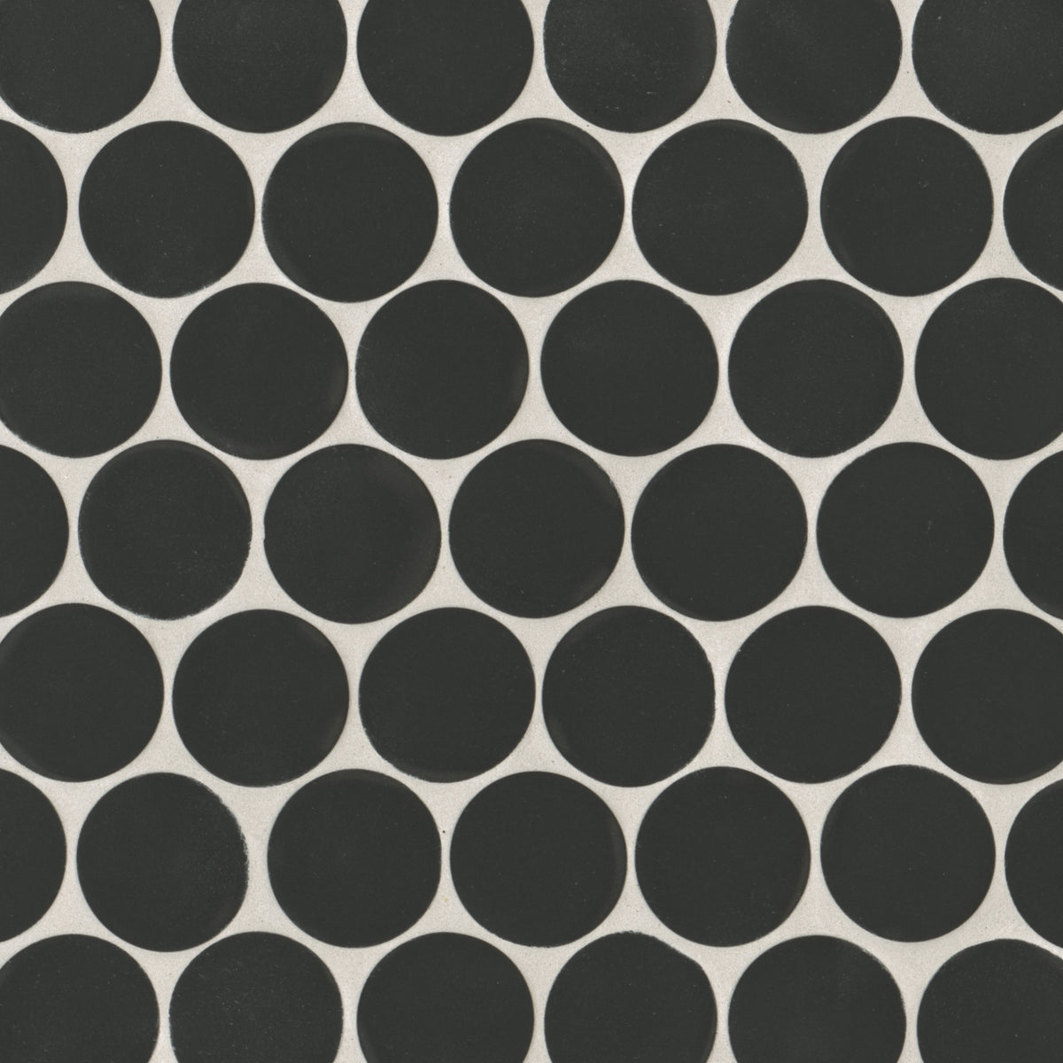 Bedrosians Makoto 2" Round Matte Porcelain Mosaic Tile in Kuroi Black | Item Code DECMAKKUB2RMOM