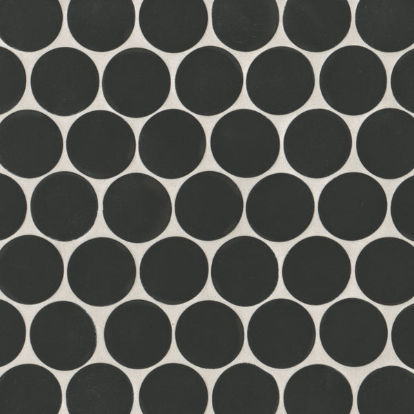 Bedrosians Makoto 2" Round Matte Porcelain Mosaic Tile in Kuroi Black | Item Code DECMAKKUB2RMOM