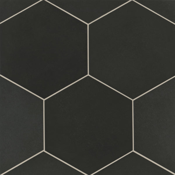 Bedrosians Makoto 10" x 11.5" Hexagon Matte Porcelain Tile in Kuroi Black | Item Code DECMAKKUBHEX10M