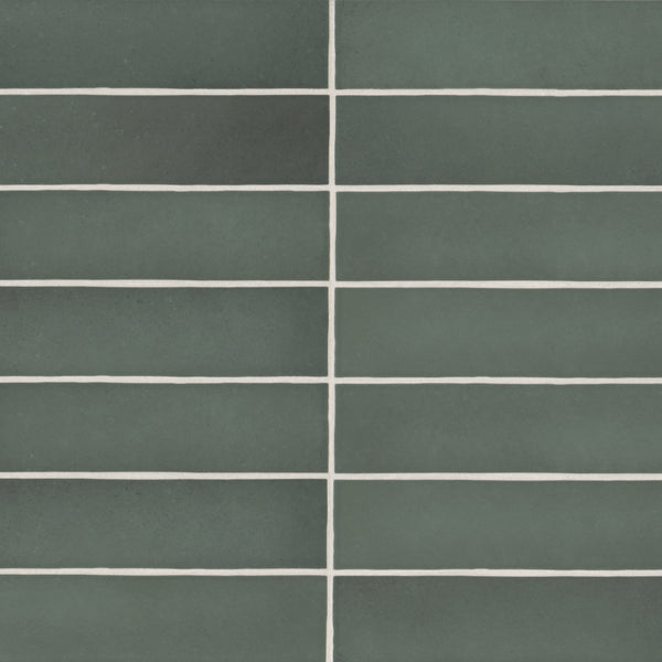 Bedrosians Makoto 2.5" x 10" Matte Ceramic Wall Tile in Midori Green | Item Code DECMAKMIG2510M