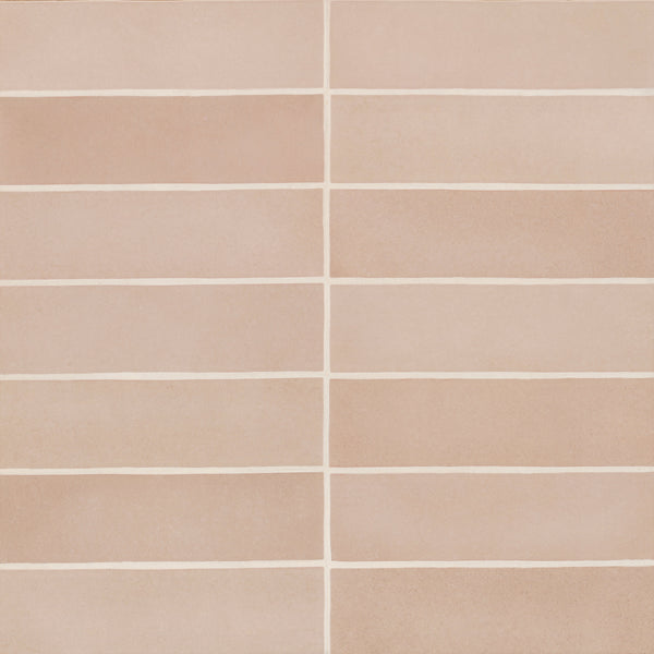 Bedrosians Makoto 2.5" x 10" Matte Ceramic Wall Tile in Momoiro Blush | Item Code DECMAKMOB2510M