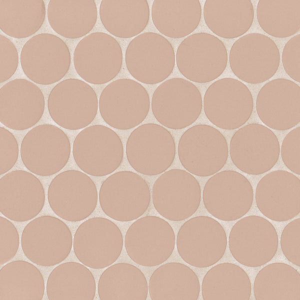 Bedrosians Makoto 2" Round Matte Porcelain Mosaic Tile in Momoiro Blush | Item Code DECMAKMOB2RMOM