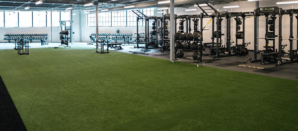 RageTurf Rally Green roll, installed in a training gym (image: Ecore) | SKU LMNT-000738