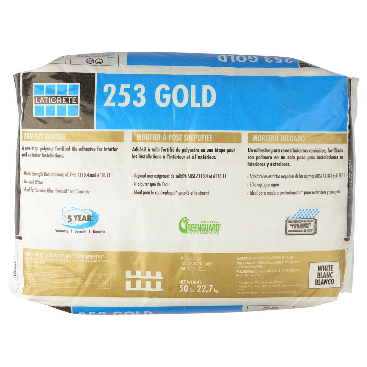 Bedrosians Laticrete 253 Gold Multipurpose Thinset in Grey - 50 lb. Bag | Item Code LAT253MG50