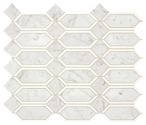 Marazzi Castellina Stone Mosaics White And Gray, Straight Edge, Linear Hexagon, Polished | SKU CT56LINHEXMS1L