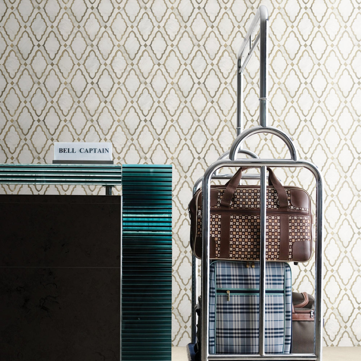 Natural stone: Marazzi Castellina Stone Mosaics White And Brass, Straight Edge, Baroque, Polished