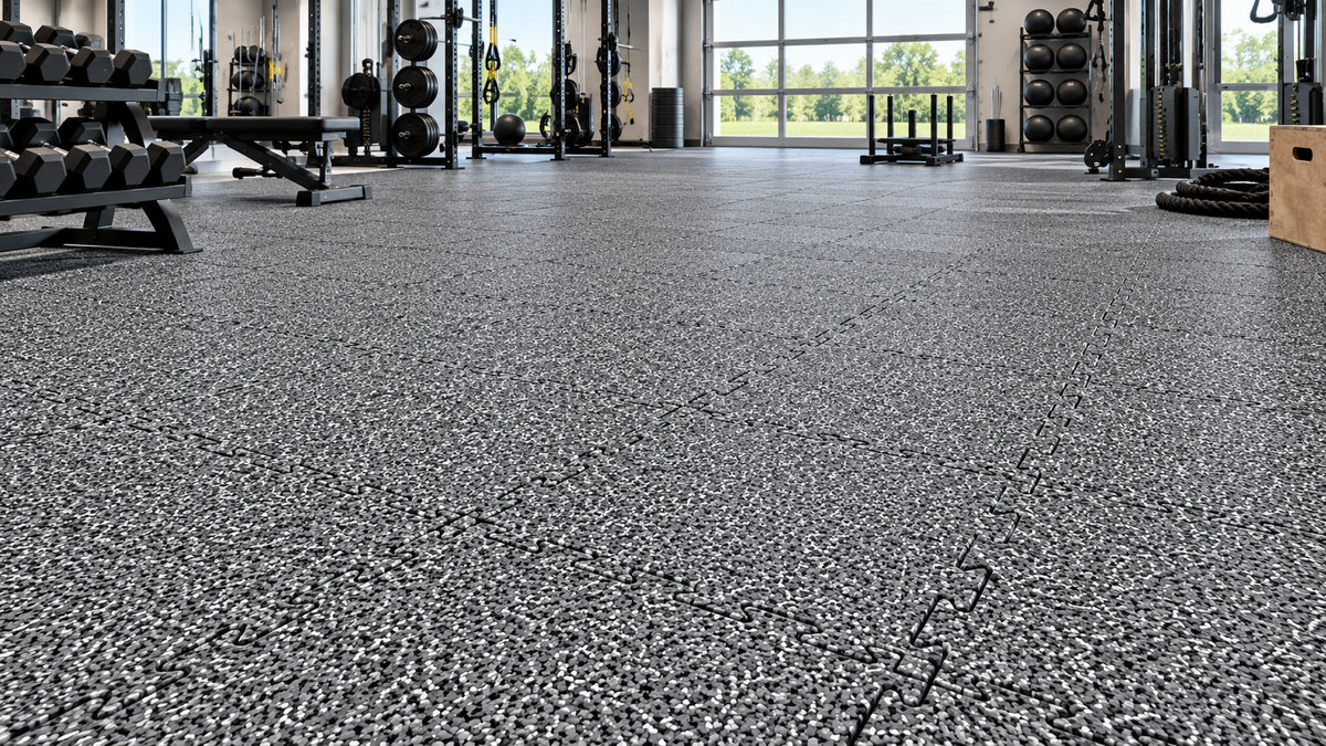 Ecore Interlocking Tile - Laminate, RageTurf Rally Tile Grey + 12mm x 23in x 46in