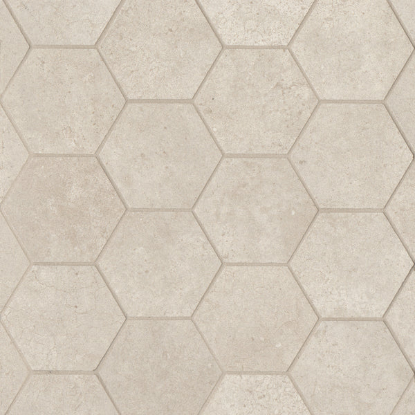 Bedrosians Materika 3" Hexagon Matte Porcelain Mosaic in Sand | Item Code NORMATSAN3HEXMO
