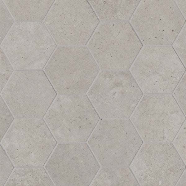 Bedrosians Materika 3" Hexagon Matte Porcelain Mosaic in Silver | Item Code NORMATSIL3HEXMO